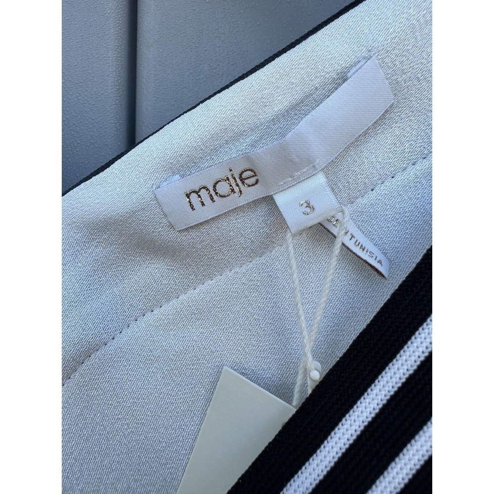 Maje $265 Lorni Lounge Long Sleeves Crepe Striped V-Neck Neckline Top Sz 3/L US - Picture 12 of 16